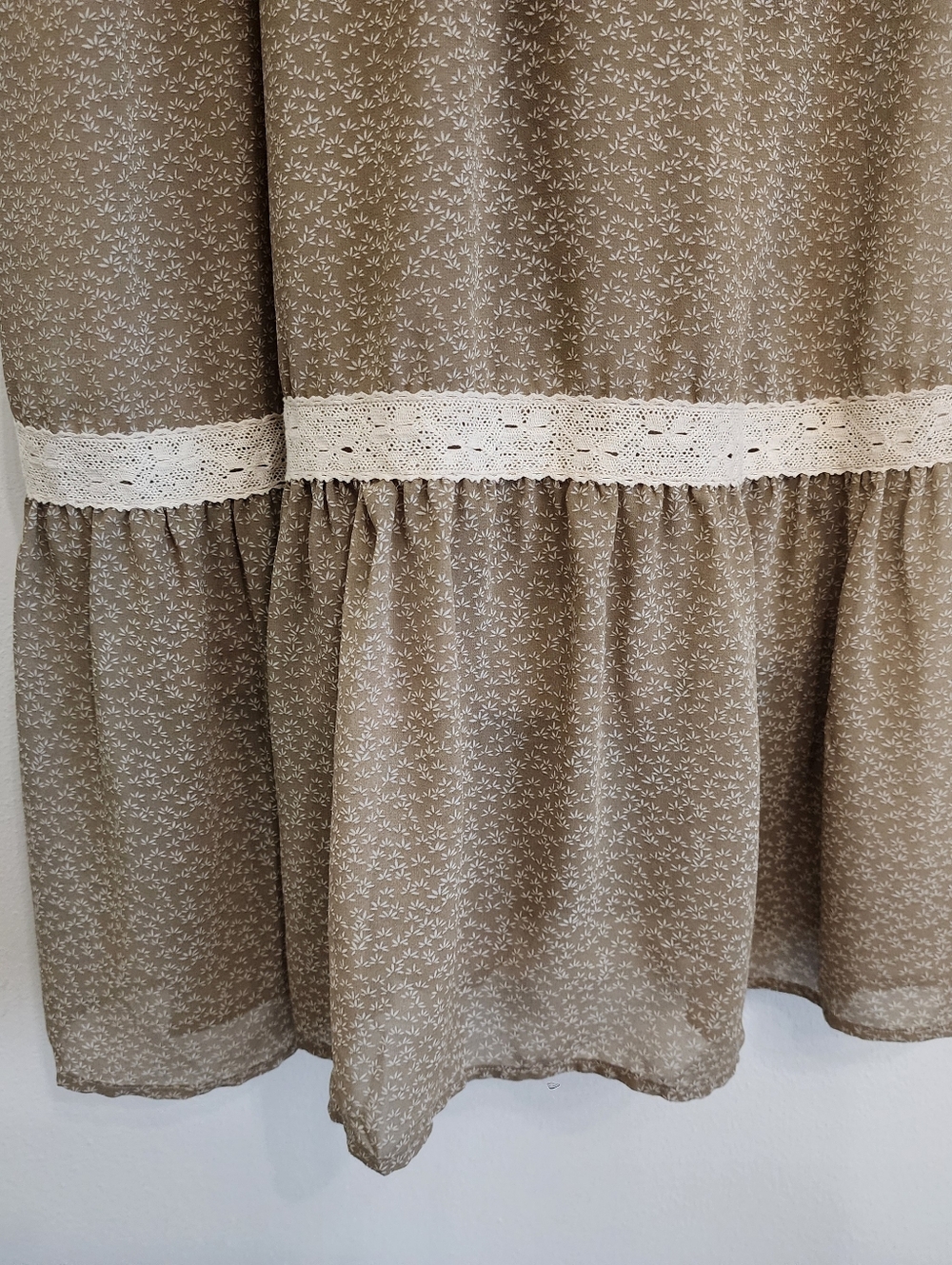 Shop Stevie Medium Taupe Floral Lace Trim Tiered Maxi Dress - Picture 9 of 12